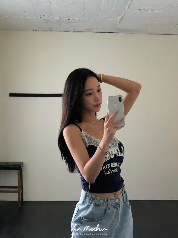 球衣風寬蕾絲坑條背心